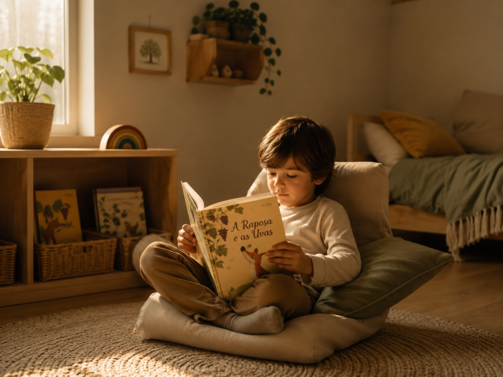 criança lendo tranquila e concentrada criança lendo serena em quarto montessouri